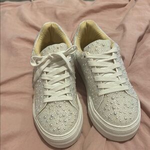 Women's White Embellished Sneakers